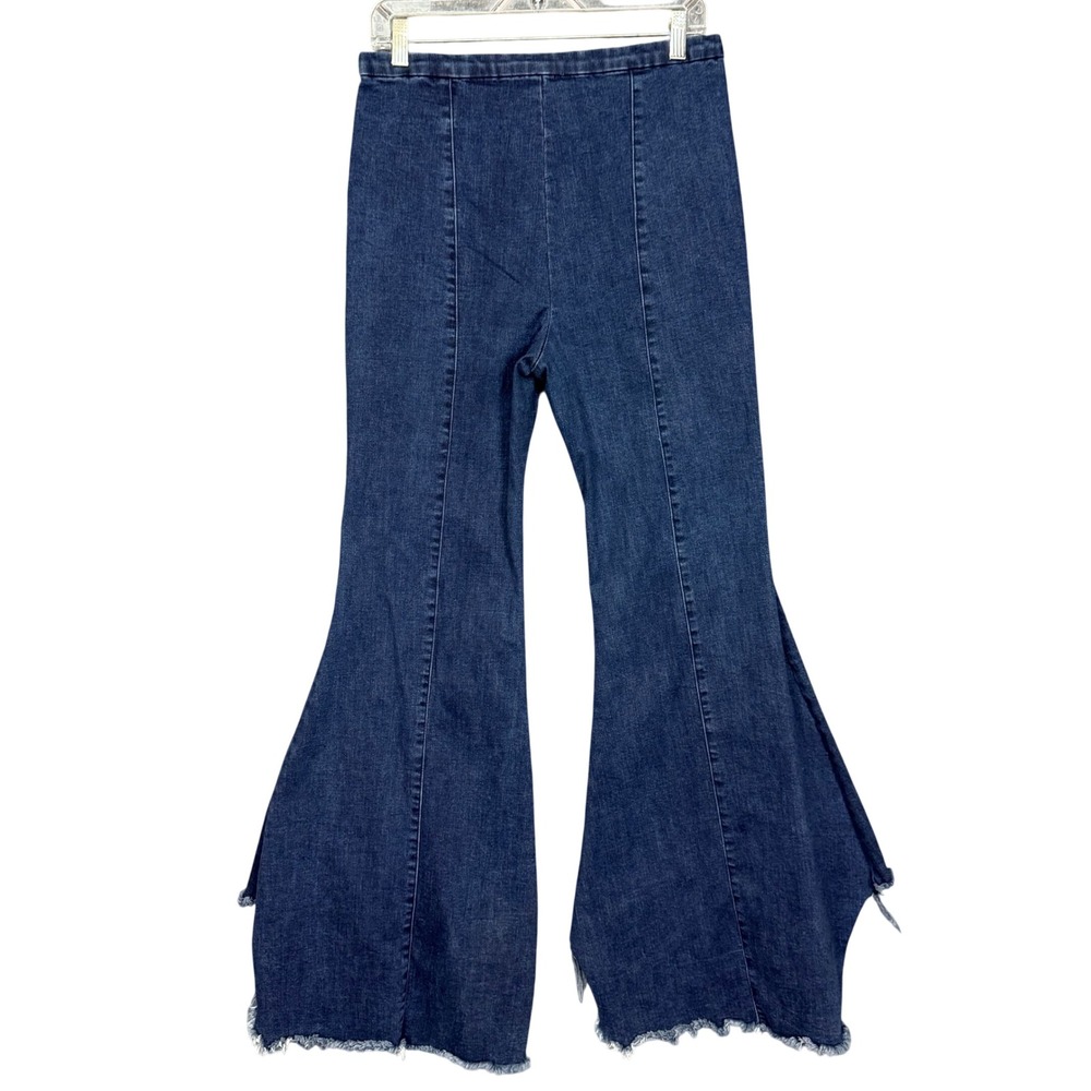 For The Republic Bell Bottom Jeans Womens 10 Blue Dark Wash Raw Hem Side Zip - Picture 4 of 12